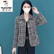 啄木鳥(niǎo)（TUCANO）春裝外套女m媽春秋洋氣高貴新款中年早春小香風(fēng)翻領(lǐng)上衣短款西裝 黑色 4XL 【建議130-140斤】