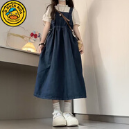 G.duck女童牛仔背帶連衣裙短袖襯衫兩件套女春夏裝學(xué)院風(fēng)中長(cháng)款裙子套裝 【套裝】杏色上衣+牛仔背帶裙 160 【適合80-95斤】