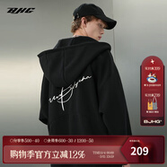 BJHG不計后果春秋簡(jiǎn)約刺繡加絨開(kāi)衫連帽衛衣男潮牌歐美風(fēng)寬松情侶外套 黑色 XL