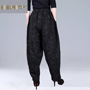 夏典素訂女王（SE.PSTP）燈籠褲女長(cháng)褲秋冬民族風(fēng)女裝褲子棉麻闊腿褲寬松加絨哈倫褲休閑褲 黑色【常規】 薄款 M 建議95斤-115斤