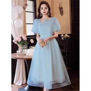 高端晚禮服女成人禮畢業(yè)高級感法式主持人小個(gè)子輕奢小眾氣質(zhì)紗裙 淺藍色340A輕微掉粉 3XL