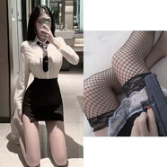 夜唯美情趣內衣秘書(shū)制服火辣激情免脫極度誘惑撕扯床上純欲大碼性感空姐 上衣+短裙+領(lǐng)帶+丁字褲+網(wǎng)襪 均碼 加大碼（130-150）