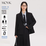 MOVK黑色西裝外套春秋女士小個(gè)子大學(xué)生職業(yè)面試正裝高級休閑西服套裝 黑色(四?？畚餮b+百褶半裙) 更多人購買(mǎi) 送腰帶 S  (91-105斤)