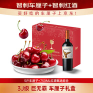 京鮮生智利車(chē)厘子5斤3J級+蒙特斯金天使葡萄酒750ml 年貨禮盒 源頭直發(fā)
