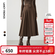 朗姿法式氣質(zhì)曠野美拉德百褶裙冬季新款顯瘦裙子職業(yè)中長(cháng)款半身裙女 駝色 M