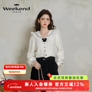 卓雅周末（JORYA weekend）24冬季新款甜美娃娃領(lǐng)蕾絲釘珠菱格絨感毛針織衫Q260314A 白色 S