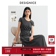 迪賽尼斯（DESIGNICE）2025年夏季新款通勤氣質(zhì)優(yōu)雅深灰長(cháng)裙顯瘦收腰短袖連衣裙 深灰 S