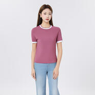 GIRDEAR/哥弟早春氣質(zhì)圓領(lǐng)針織上衣新款百搭拼色短袖T恤女1399733 玫瑰紅 M 3