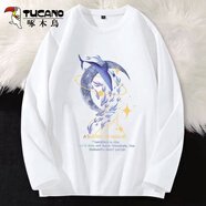 啄木鳥(niǎo)（TUCANO）長(cháng)袖t恤男純棉春秋季寬松休閑打底衫青少年重磅潮流印花長(cháng)袖男T恤 白/月亮魚(yú) M ( 建議90斤-110斤可穿 )