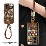 中掌柜適用OPPOA585G手機殼A58x女款A57保護套A53s新款格紋牛仔貓釘扣手 JT303格紋牛仔貓釘扣卡其撞色手繩貼皮奶咖色階梯 PP A57 5G