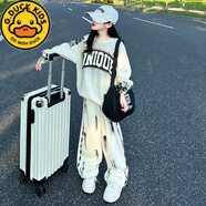 G.duck女童休閑衛衣衛褲運動(dòng)套裝2025新款中大童洋氣時(shí)髦簡(jiǎn)約童裝兩件套 白色 加絨 160 cm