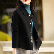 拉夏貝爾（La Chapelle）短外套女裝21年春季新款韓版寬松短款時(shí)尚外套春秋風(fēng)衣小個(gè)子夾克 黑色 L 【建議116-125斤】