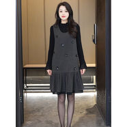 2025秋冬新款時(shí)尚氣質(zhì)感寬松型顯瘦無(wú)袖連衣裙女士背心裙裙子 背心裙+8215打底衫 M M建議85-110斤