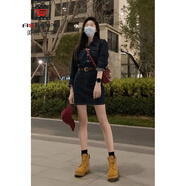 AEMAPE法式牛仔連衣裙女春秋2025新款設計感小眾氣質(zhì)收腰包臀短裙連體裙 圖片色 S -95斤以下