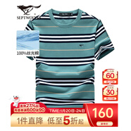 七匹狼短袖T恤男夏季抗菌休閑條紋圓領(lǐng)打底衫男裝冰爽涼感透氣男士上衣 209(淺綠) 180/96A/XXL
