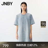 JNBY/江南布衣25夏新品連衣裙水洗A型短袖寬松休閑通勤5P4G10440 958/牛仔淺藍 L