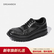 dreambox鈞博老爹鞋vibram防滑耐磨厚底增高男士高檔馬皮休閑皮鞋 黑色 39
