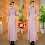 TONSON BEAUTY冬季中式加絨加厚改良旗袍裙旗袍連衣裙遮肉中長(cháng)款 粉色 4XL 建議135-145斤