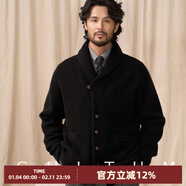 CULTUM【100%羊毛】秋冬意式休閑青果領(lǐng)針織開(kāi)衫加厚毛衣外套男 黑色 L -XL