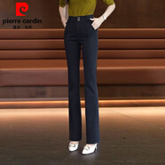 皮爾卡丹微喇褲女2025春秋新款韓版高腰顯瘦彈力修身休閑百搭微喇叭褲女裝 黑色春秋褲長褲 后面松緊腰 M 27/90-100斤