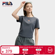 斐樂(lè ) 韓素希同款|斐樂(lè )官方女裝針織短袖2025夏新款修身小狐貍刺繡T恤 默魅灰-DY XL 175/92A/XL