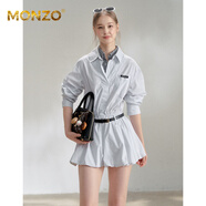 MONZO國際高端品牌早秋假兩件格子領(lǐng)襯衫裙女秋季收腰字裙 黑白色襯衫裙-現貨 (S-L) S