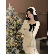 纖晟伊針織毛衣連衣裙2026新款新寵兒新年過(guò)年戰袍來(lái)襲短裙 白色 均碼