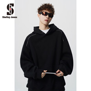 雪萊瓊斯美式高街衛衣男士春秋季新款寬松潮牌高端休閑長(cháng)袖連帽上衣服男裝 黑色 XL [建議125-135斤]