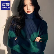 羅蒙（ROMON）圓領(lǐng)針織衫女裝2026秋季新款小香風(fēng)加厚毛衣女打底衫紅色上衣女 高領(lǐng)藏青色 均碼 建議80-140斤