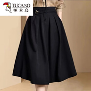 啄木鳥(niǎo)（TUCANO）時(shí)尚優(yōu)雅赫本風(fēng)黑色半身裙2026新款秋季通勤氣質(zhì)中長(cháng)款高腰A字裙 黑色8845# 2XL 建議130-145斤