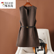 啄木鳥(niǎo)（TUCANO）新款雙面羊.毛馬甲女外穿秋冬無(wú)袖毛呢裙子中長(cháng)款休閑寬松時(shí)尚高 煙棕色 腰帶是送的款式不固定 M 120-140斤左右