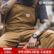 馬登工裝 復古卡其色背帶褲男阿美咔嘰經(jīng)典工裝帆布休閑褲男 杏黃色 L