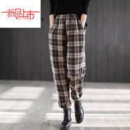 啄木鳥(niǎo)（TUCANO）2025新款大碼春秋冬加絨加厚長(cháng)褲休閑格子毛呢哈倫褲女 咖啡色 不加.絨 咖啡色  不加.絨今年流行的輕奢 M 建議80-100斤