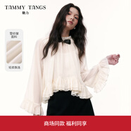 糖力商場(chǎng)同款   甜美千金 2025夏季新款長(cháng)袖A型雪紡衫兩件套上衣女 杏色 米 S