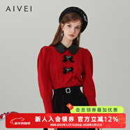 AIVEI欣賀艾薇秋季新小香風(fēng)中國紅娃娃領(lǐng)針織衫Q0560254 紅色 M