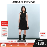 UR2025春季新款女摩登氣質(zhì)褶皺收腰顯瘦無(wú)袖連衣裙UYY750030 黑色 XS