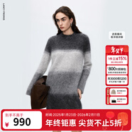 朗姿騏驥紅馬海毛漸變撞色針織連衣裙百搭通勤毛衣裙25冬季新款 中灰色 2XL