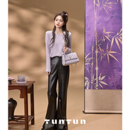 TUNTUN吞吞秋冬【探春令】紅色毛衣針織羊毛衫女金提花口袋圓領(lǐng)T恤上衣 丁香紫預售15天內發(fā)貨 M