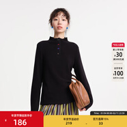 幻走（MOVEUP）2025冬季新款.FUN系列小高領(lǐng)撞色紐扣休閑短款T恤女 黑色 S