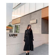 XT2秋季新款碎花長(cháng)袖中長(cháng)裙2025赫本風(fēng)秋冬感連衣裙 淑女款長(cháng)袖黑色 S S建議80-95斤