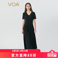 VOA條紋黑41姆米重磅桑蠶絲V領(lǐng)釘珠裝飾短袖真絲連衣裙 AE1717 條紋黑（B16） M