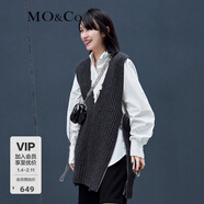 MO&Co.毛衣?tīng)€邊V領(lǐng)針織背心針織馬甲設計感小眾WOOLMARK摩安珂 深花灰色 S