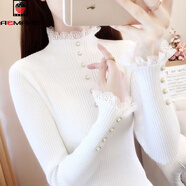 AEMAPE蕾絲半高領(lǐng)毛衣打底衫女秋冬2025新款洋氣百搭修身上衣女針織衫 白色 XL