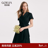 歌莉婭連衣裙女粉色經(jīng)典復古西裝領(lǐng)收腰抽褶設計感不規則a字裙1A7R4K0T0 00B黑色 XS