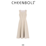 淺帛（CHEENBOL）1394紅色毛呢連衣裙秋冬小個(gè)子百搭背帶裙時(shí)尚氣質(zhì)收腰顯瘦背心裙 米白色毛呢連衣裙 S (建議85-95斤)
