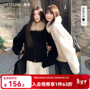 西遇（Westlink）毛毛領(lǐng)純色短款外套女2025年冬季新款加厚保暖韓系寬松上衣 黑色 M (160)