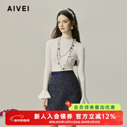 AIVEI欣賀艾薇2024秋季簡(jiǎn)約氣質(zhì)喇叭袖半高領(lǐng)打底針織衫C757017B 米白 M