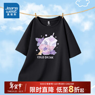 真維斯（Jeanswest）女裝夏季薄款純棉寬松短袖t恤女百搭體恤衫小清新印花圓領(lǐng)上衣JR 黑色8010 M 165/88A