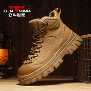 公牛世家（G.N.Shi Jia）馬丁靴男士秋冬季新款加絨棉鞋戶(hù)外登山鞋防滑防水工裝靴 黃色122 39