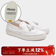 玩累了的孩子·小小玩系列 夏日節拍 牛皮布洛克復古流蘇樂(lè )福鞋 白色+V底男碼（皮鞋碼 35